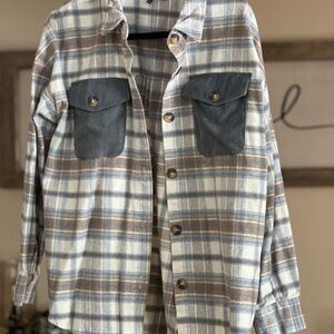 Mine Blue and Brown Plaid Shirt L